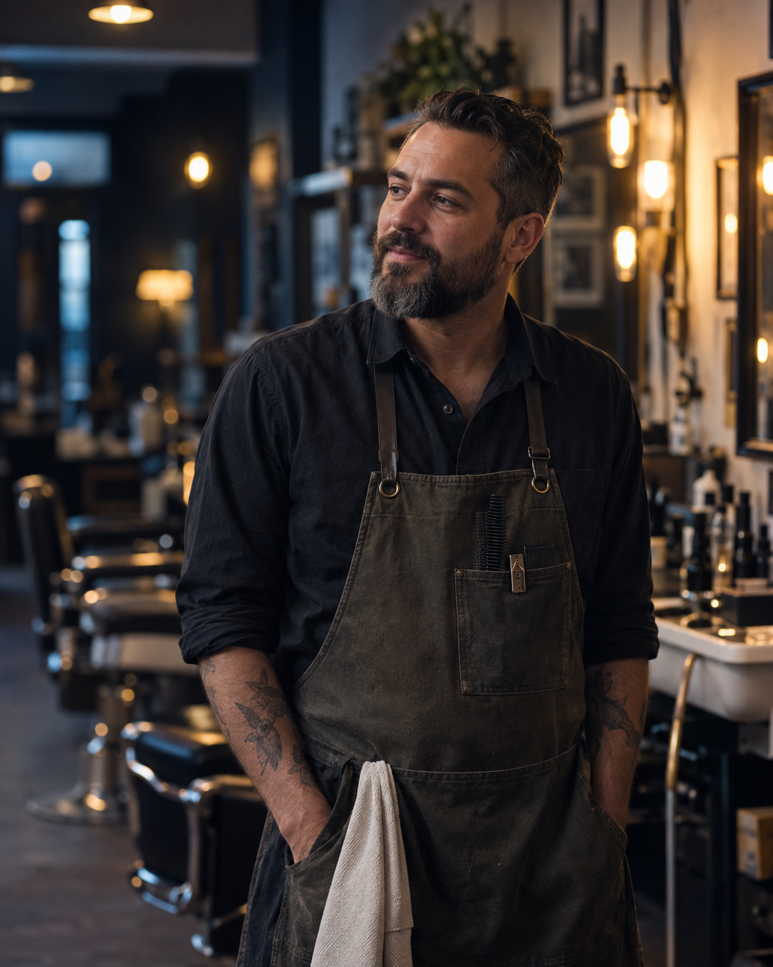 A barber listening to a customer during a haircut
