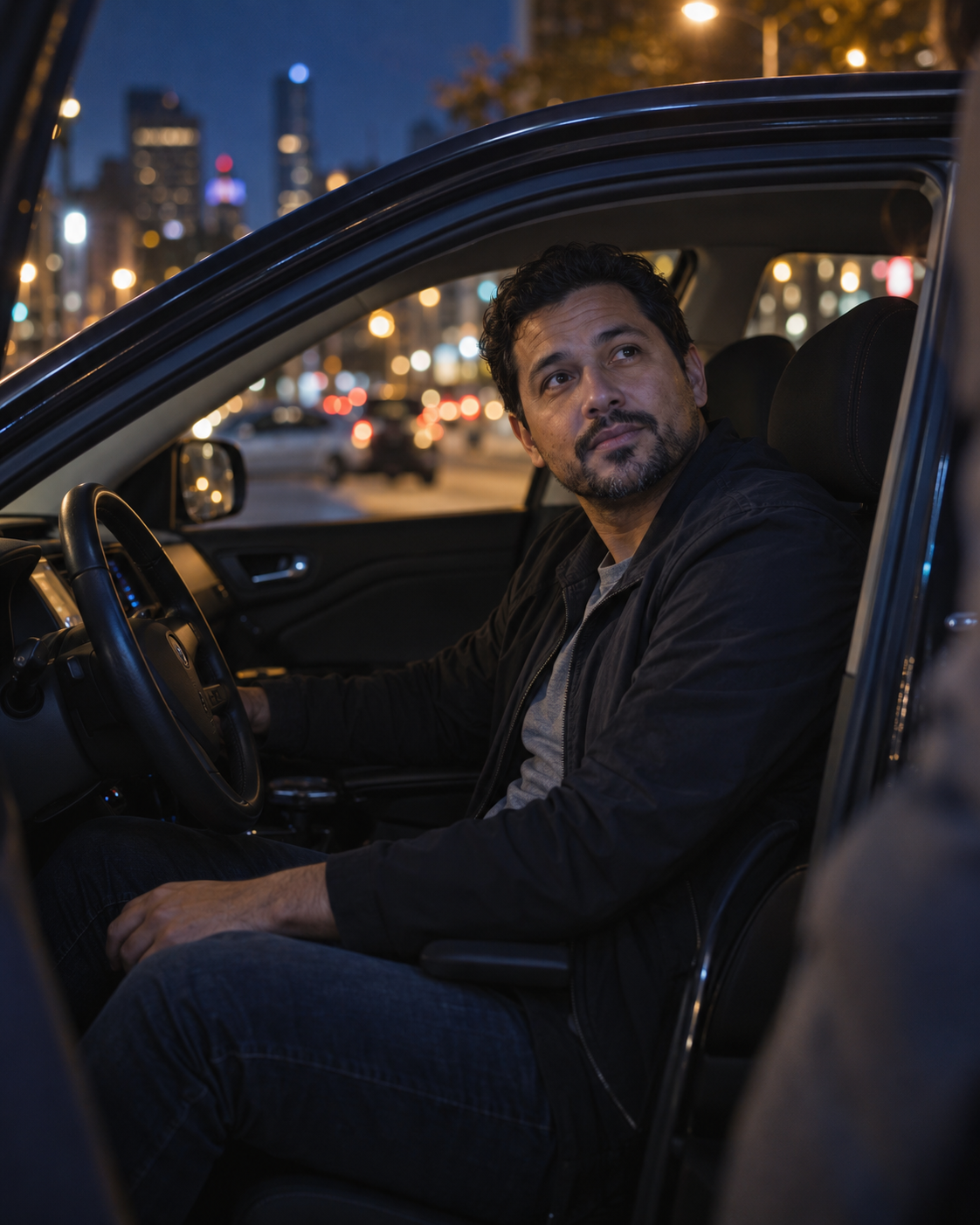 A cab driver having a meaningful conversation with a passenger