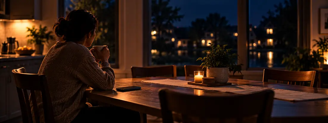 A young person in a hoodie sitting by a rainy window at night, holding a phone